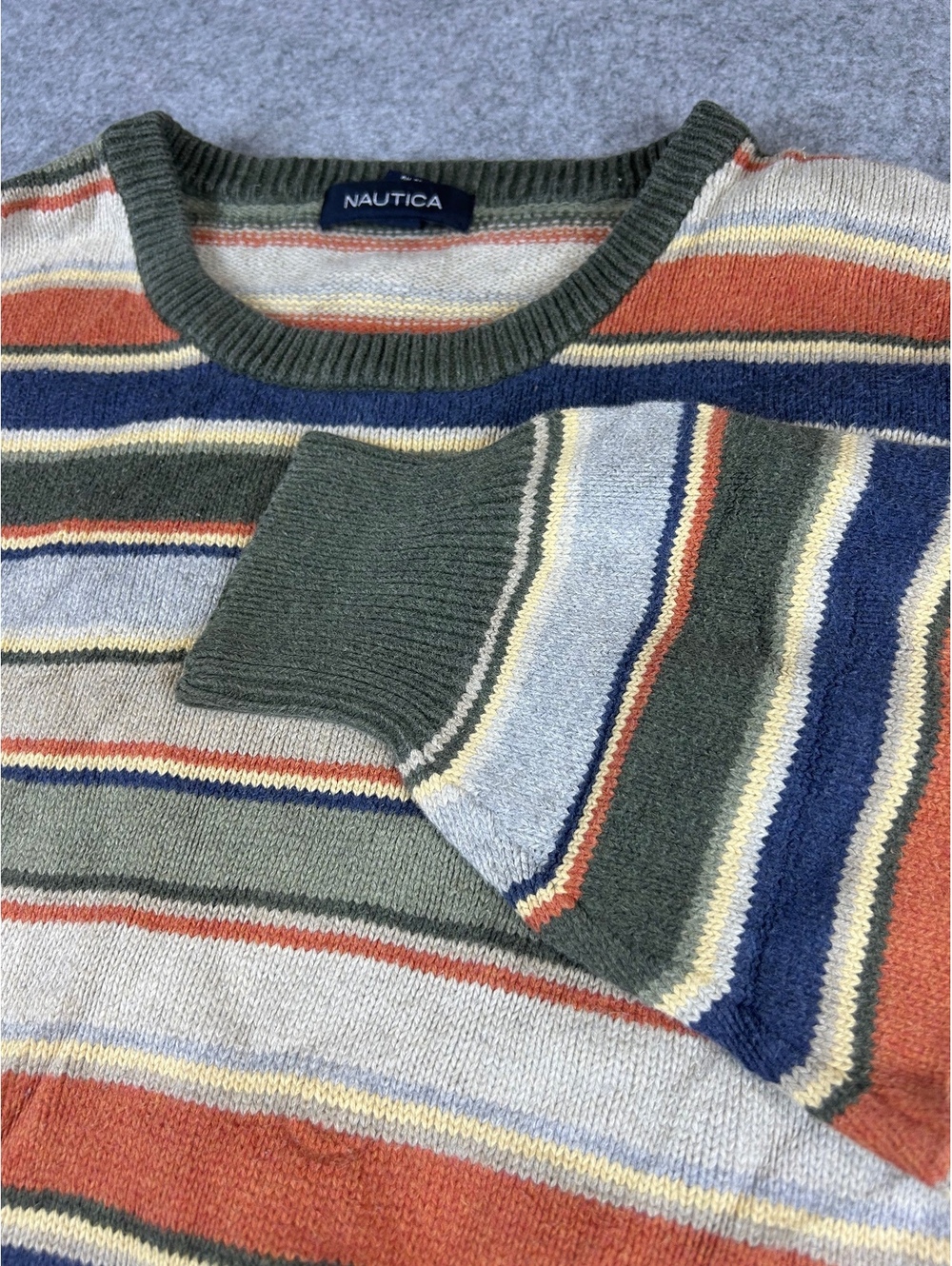 Y2K Nautica Sweater Men's Size L Striped Cotton Colorful Grandpa Preppy Retro